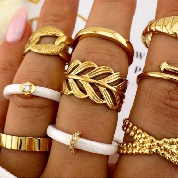 Moda Clothing Jewelry - 18k Gold Plated Leaf Cuff Ring